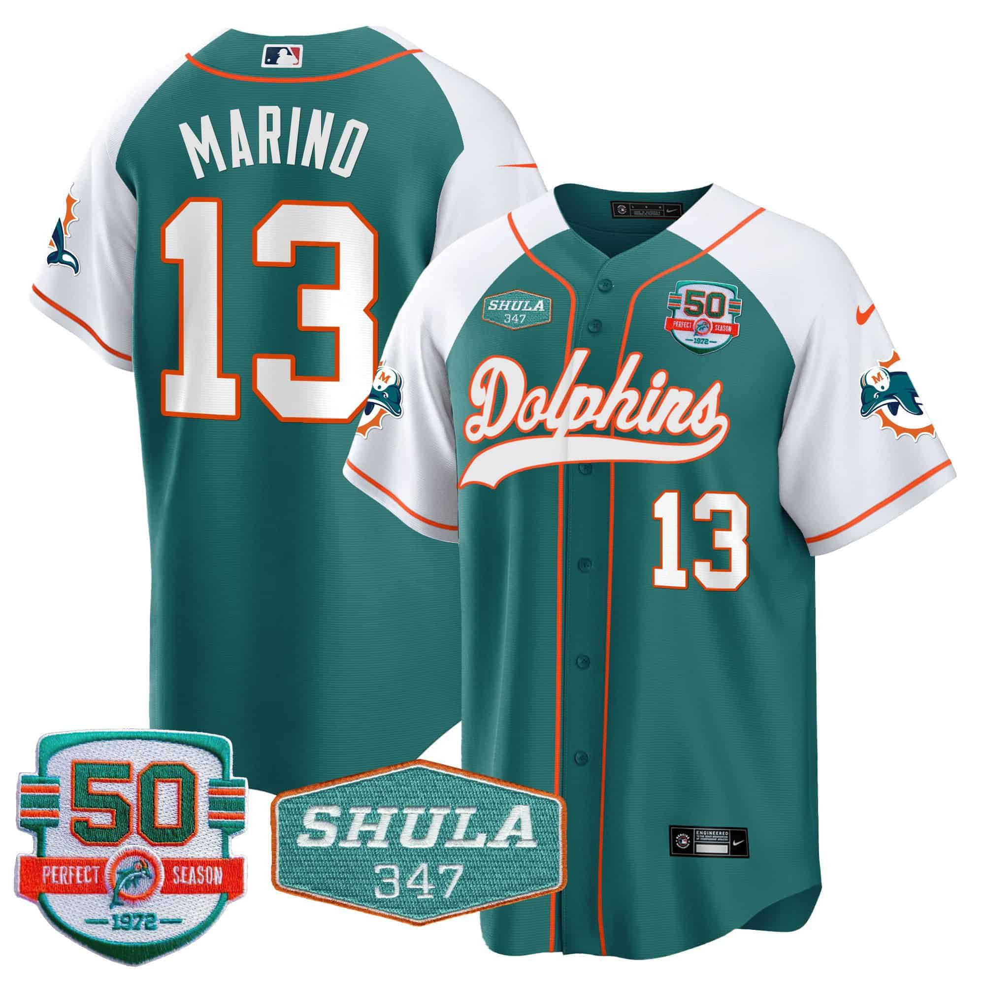 Men Miami Dolphins 13 Marino Green 2024 Nike 50th Don Shula Memorial Patch Baseball NFL Jersey